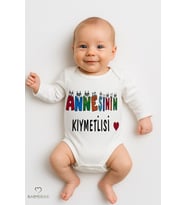 Annesinin Kıymetlisi Yazılı Uzun Kollu Çıtçıtlı Bebek Body Zıbın – %100 Pamuk, Unisex, 0-24 Ay (Beyaz)