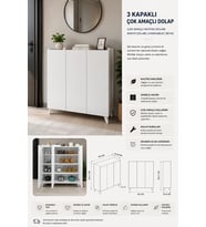 %100 MDF 3 Kapaklı Çok Amaçlı Dolap Mutfak Dolabı Banyo Beyaz