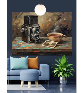 Vintage Kamera Kahve Fotoğraf Dekoratif Kanvas - Mdf Ahşap Tablo