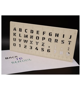 Alvera Alfabe, Rakam ve Cetvel Şablonu – 20 cm 3D Baskı Yazı Çizim Kalıbı - Bej