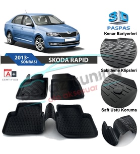 Skoda Rapid Havuzlu 3D Paspas Niken Siyah 2013 Sonrası