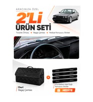 BMW E34 (1988-1996) AİRBAGSİZ Uyumlu Torpido Örtüsü + Deri Bagaj Çantası + Sticker Seti - Siyah
