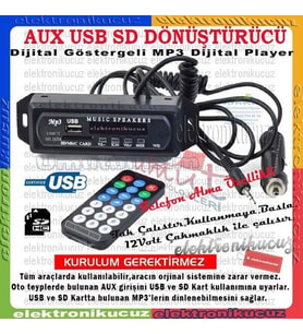 Oto Teyp Dönüştürücü AUX Girişli Tüm Araç Araba ve Oto Teypleri için Uyumlu SD Kart-USB-Mp3