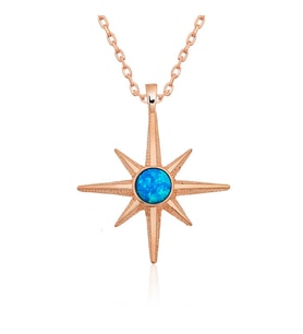 Gümüş Rose Mi Opal Taşlı Kutup Yıldızı Kolye