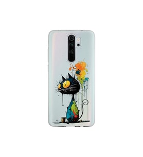 Redmi Note 8 Pro ile Uyumlu Splash Kedi Tasarımlı Şeffaf Silikon Kılıf