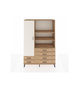 Hyperion Dolap 7 Raflı 6 Çekmeceli Tek Kapaklı  132x44x195 Çam-Aytaşı/Çam