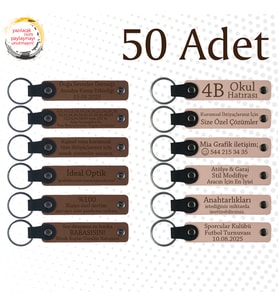A Kahve & Pudra, Parfümeri Müşterilerine Teşekkür, 50’li Set, İsim Yazılabilen Deri Anahtarlık