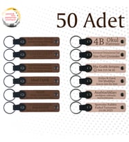 A Kahve & Pudra, Parfümeri Müşterilerine Teşekkür, 50’li Set, İsim Yazılabilen Deri Anahtarlık
