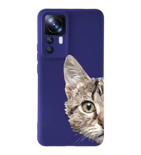 Xiaomi Mi 12T Uyumlu Lansman Kılıf Catface Tasarımlı İçi Kadife Kapak-Mor (Şeffaf)