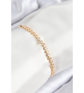 Pirinç Zirkon Taşlı Sıralı Model Gold Renk Asansörlü Kadın Bileklik 5886 - SSSSSS6363-3225