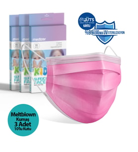 Medizer Meltblown Pembe Cerrahi Çocuk Maskesi - 10'lu 3 Kutu