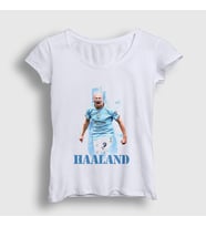 Presmono Kadın Beyaz Erling Haaland Spor Futbol T-Shirt 430588tt