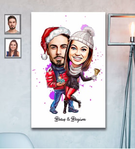 Kişiye Özel Yılbaşı Sevgili Karikatürlü Ahşap Tablo 30x47 Model-4