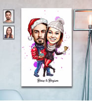 Kişiye Özel Yılbaşı Sevgili Karikatürlü Ahşap Tablo 30x47 Model-4