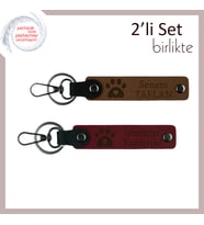 Kedi Ve Köpek Dostuna Hediye, Kalpli Pati Desenli Anahtarlık Takımı, İsim Yazılabilir, A Kahve-Bordo
