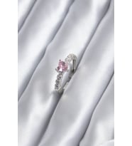 Gümüş Renk Zirkon Taşlı Pembe Kristal Kalp Model Kadın Yüzük 5886