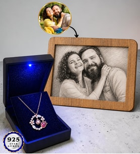 925 Ayar Rose Gümüş Laleli Kolye 100 Dilde Seni Seviyorum ve Kişiye Özel Karakalem Fotoğraf Çerçevesi