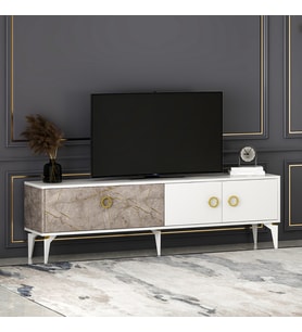 T0019 Zümrüt Alt Modül Tv Ünitesi Gordion Mermer/Beyaz