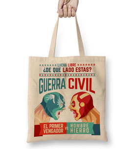 Lucha Libre Cap Ve Iron Man Bez Çanta Uzun Saplı
