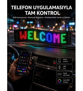 Matrix Led Cama Yapışan Telefon Kontrollü Panel Dijital Ekran Kumandalı