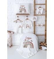 Pia Baby Premium %100 Pamuk Yenidoğan Kız Bebek Hastane Çıkışı Hediyelik Set 5079-02 (Ekru)