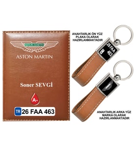 Plakanıza Özel Aston Martin Logolu Taba Ruhsat Kabı ve Anahtarlık