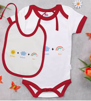 BK Kids Annem Babam Ben Tasarımlı Kırmızı Bebek Body Zıbın ve Mama Önlüğü Hediye Seti-1