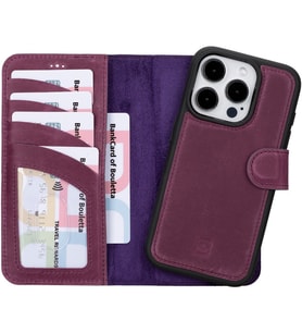 Bouletta Apple iPhone 15 Pro Uyumlu Deri Cüzdanlı Kılıf CZ7 (Mor)