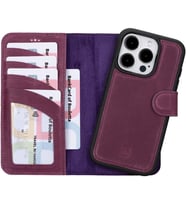 Bouletta Apple iPhone 15 Pro Uyumlu Deri Cüzdanlı Kılıf CZ7 (Mor)