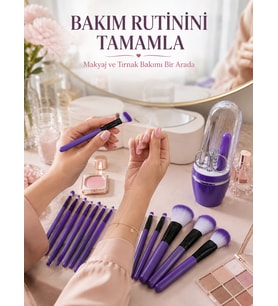 12 li Mor Makyaj Fırça Seti Ve Tırnak Bakım Seti Manikür Pedikür Malzemeleri Avantajlı İkili Bakım Seti