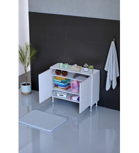 Eliusta Sabir 100 cm 2 Raflı Beyaz Banyo Mutfak Dolabı 3 Bölmeli Çok Amaçlı Dolap 100x75x32,5 cm Düzenleyici