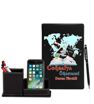 Coğrafya Öğretmenlerine Özel Defter Kalem & Deri Kaplama Kalemlik Hediye Seti
