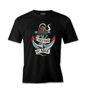 An Anchor Illustration with a Sink Quote Siyah Erkek Tshirt