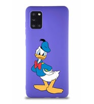 Samsung Galaxy A31 Soft Premier Kapak Donald Duck-D Tasarımlı Silikon Kılıf - Mor (Şeffaf)