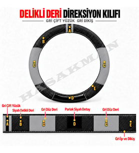 Seat Cordoba 6L Dikme Direksiyon Kılıfı Delikli Deri Parlak Siyah Gri Detay Çift Yüzük ve Dikiş 2008-2009