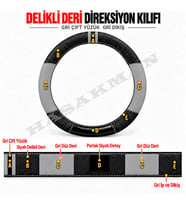 Seat Cordoba 6L Dikme Direksiyon Kılıfı Delikli Deri Parlak Siyah Gri Detay Çift Yüzük ve Dikiş 2008-2009