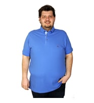 Mode XL Battal Beden Erkek Tshirt Polo Yaka Nakışlı Klasik Pike 20553 Saks