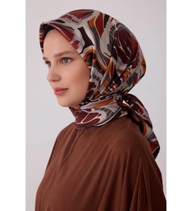 Belli Karma Desenli %100 Twill İpek Eşarp 4417D