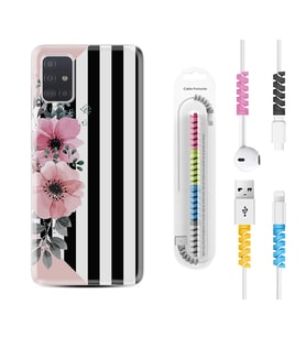 Samsung a71 A72 A73 A7 A9 2018 C7 C9 Kılıf Kablo Koruma Spiral Silikon Flowers 4 1390