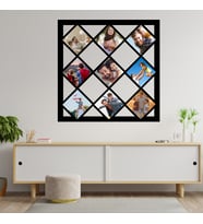Kişiye Özel Kare Çarpraz 9 Fotoğraflı Ahşap Kolaj Tablo