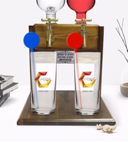 BK Gift Kişiye Özel Renkli Baskılı Gaziantep Tasarımlı Turistik İkili Vodka Bardağı ve Çift Musluklu Doğal Ahşap Vodka Standı-1 (Model 1)