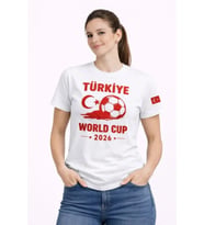 Türkiye World Cup 2026 Baskılı Tişört Futbol Temalı Forma T-Shirt - Beyaz