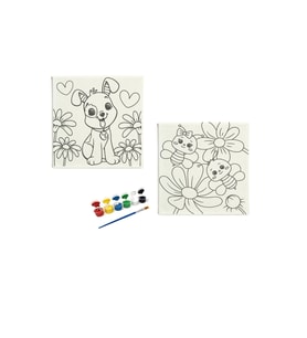 Okul-aile Etkinliği-2'li Tuval Boyama Seti. 20x20 Cm Uv Baskı 6 Akrilik Boya 1 Fırça-model-28