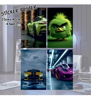 yeşil mor sarı lüks spor arabalar - 4 adet yapışkanlı poster sticker etiketler - dolap cam oda için