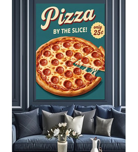 Pepperoni Pizza Yemek Posteri Dekoratif Kanvas - Mdf Ahşap Tablo