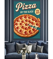 Pepperoni Pizza Yemek Posteri Dekoratif Kanvas - Mdf Ahşap Tablo