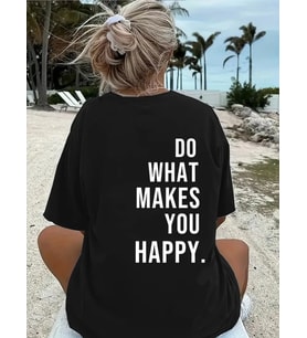 Baskılı Oversize Bisiklet Yaka T-shirt - Siyah