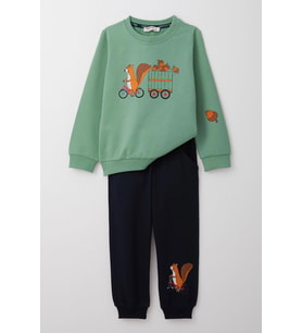 Breeze Erkek Çocuk Eşofman Takım Sevimli Sincap & Meşe Palamudu Baskılı 1-4 Yaş, Mint Yeşili