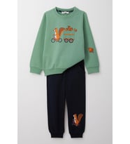 Breeze Erkek Çocuk Eşofman Takım Sevimli Sincap & Meşe Palamudu Baskılı 1-4 Yaş, Mint Yeşili