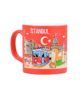 İstanbul Temalı Kutulu Seramik Kupa T 82*90 MM Kırmızı